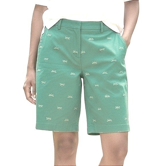 Talbots Pants - Talbots Petites Green Embroidered Bermuda Chino Shorts 4P